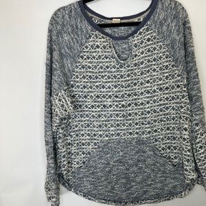 Roxy Blue/White Multi-print Knit Beach Pullover Sweater